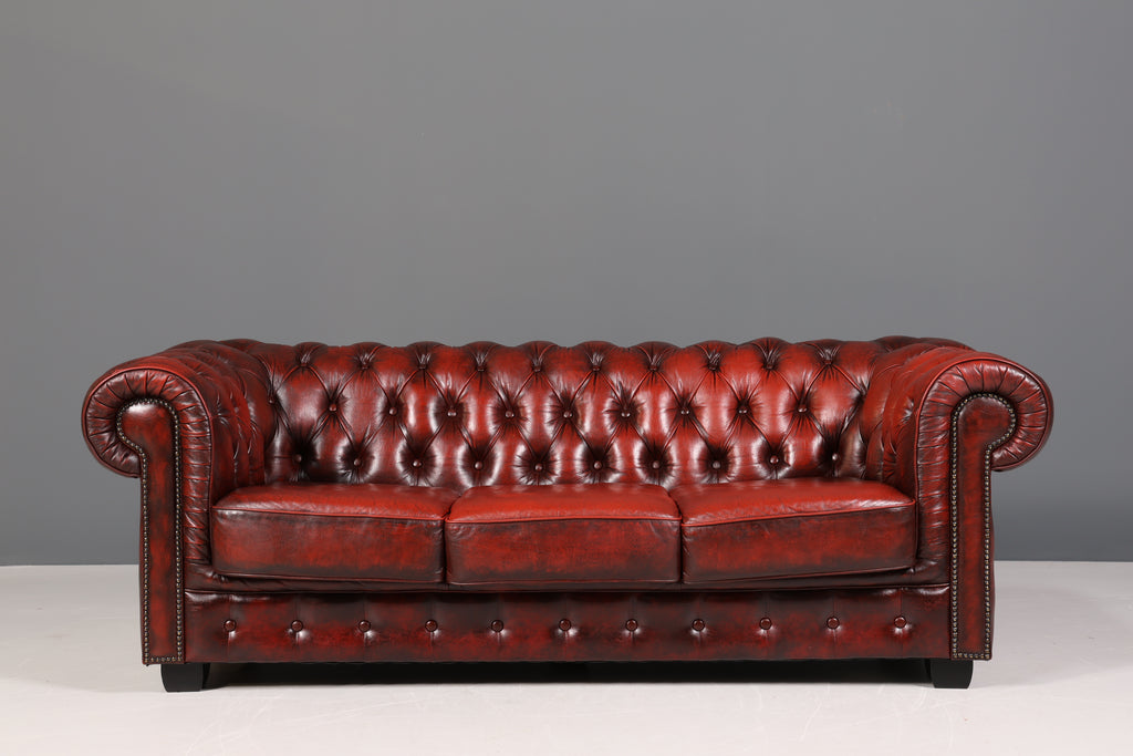 Edles Original Chesterfield 3er Sofa Englisch Oxblood echt Leder Couch