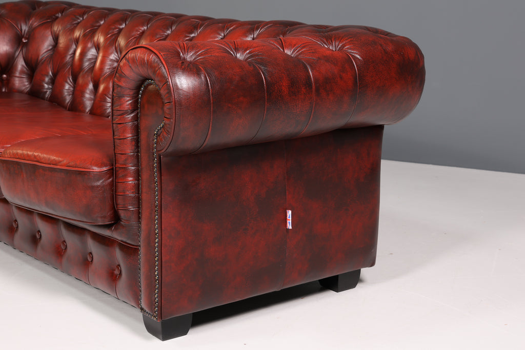Edles Original Chesterfield 3er Sofa Englisch Oxblood echt Leder Couch