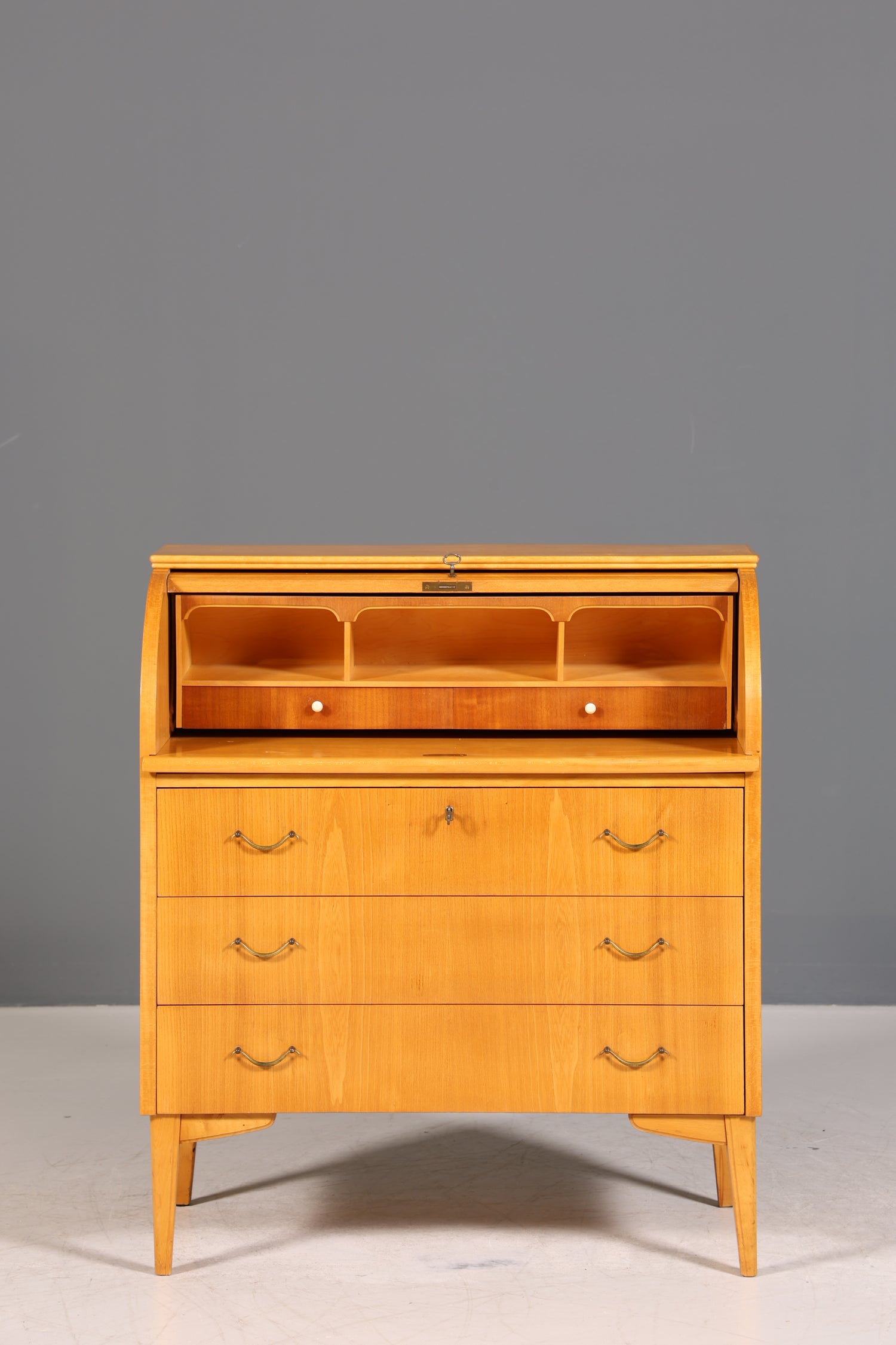 Stilvoller Mid Century Rollladen Sekretär echt Holz Büro Schrank Vintage Schreibkommode