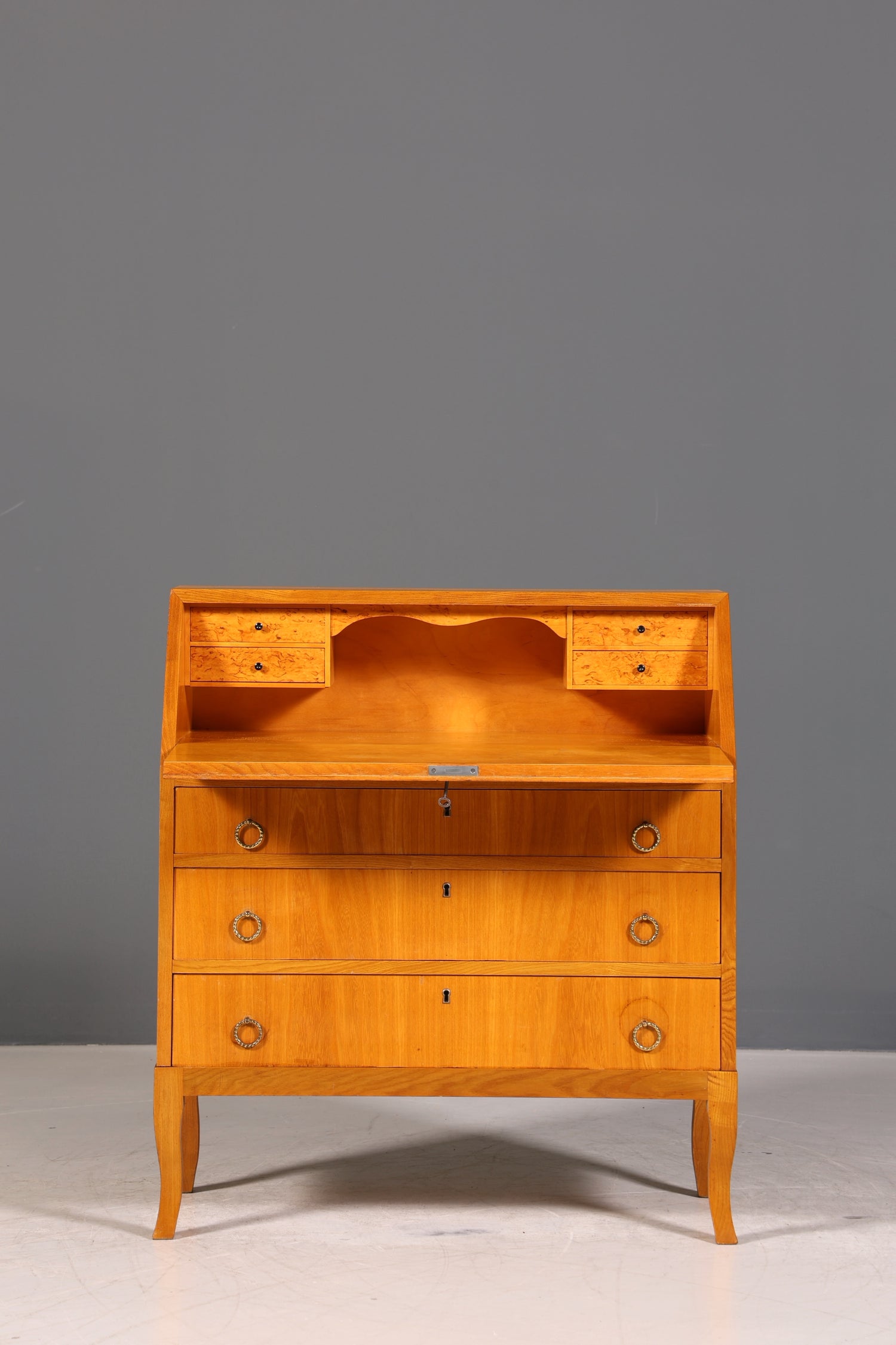 Schlichter Mid Century Sekretär Vintage Schreibmöbel echt Holz Kommode Office Secretary