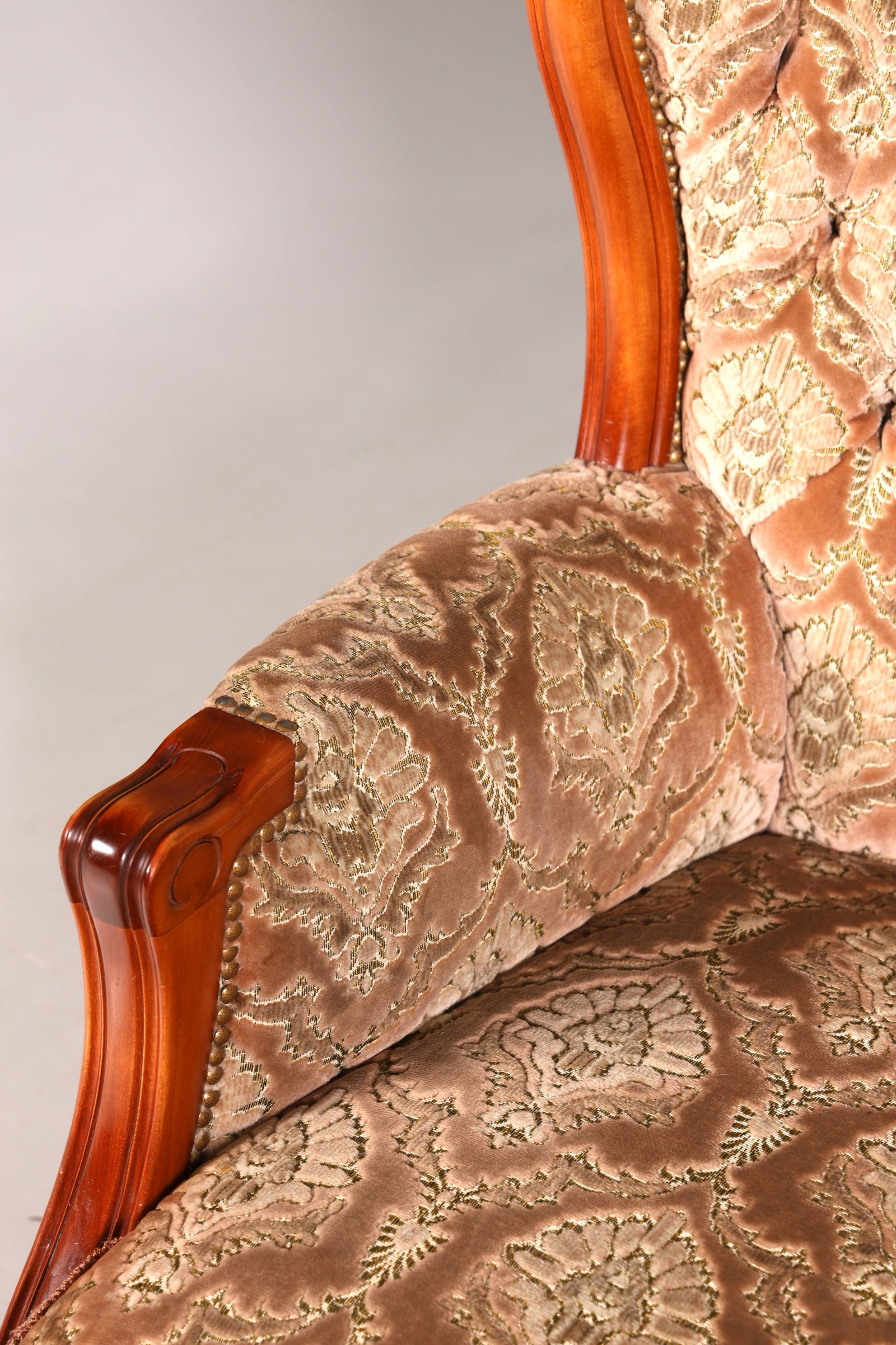 F901 Finish cm Edler Chippendale Armlehnsessel Barock Stil Sessel Armchair Samt Stoff Sessel