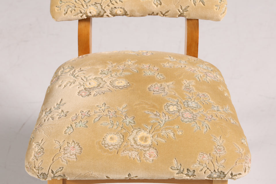 6x Traumhafte Original Hellerau Stühle Mid Century Retro Küchenstuhl Set mit floralen Muster
