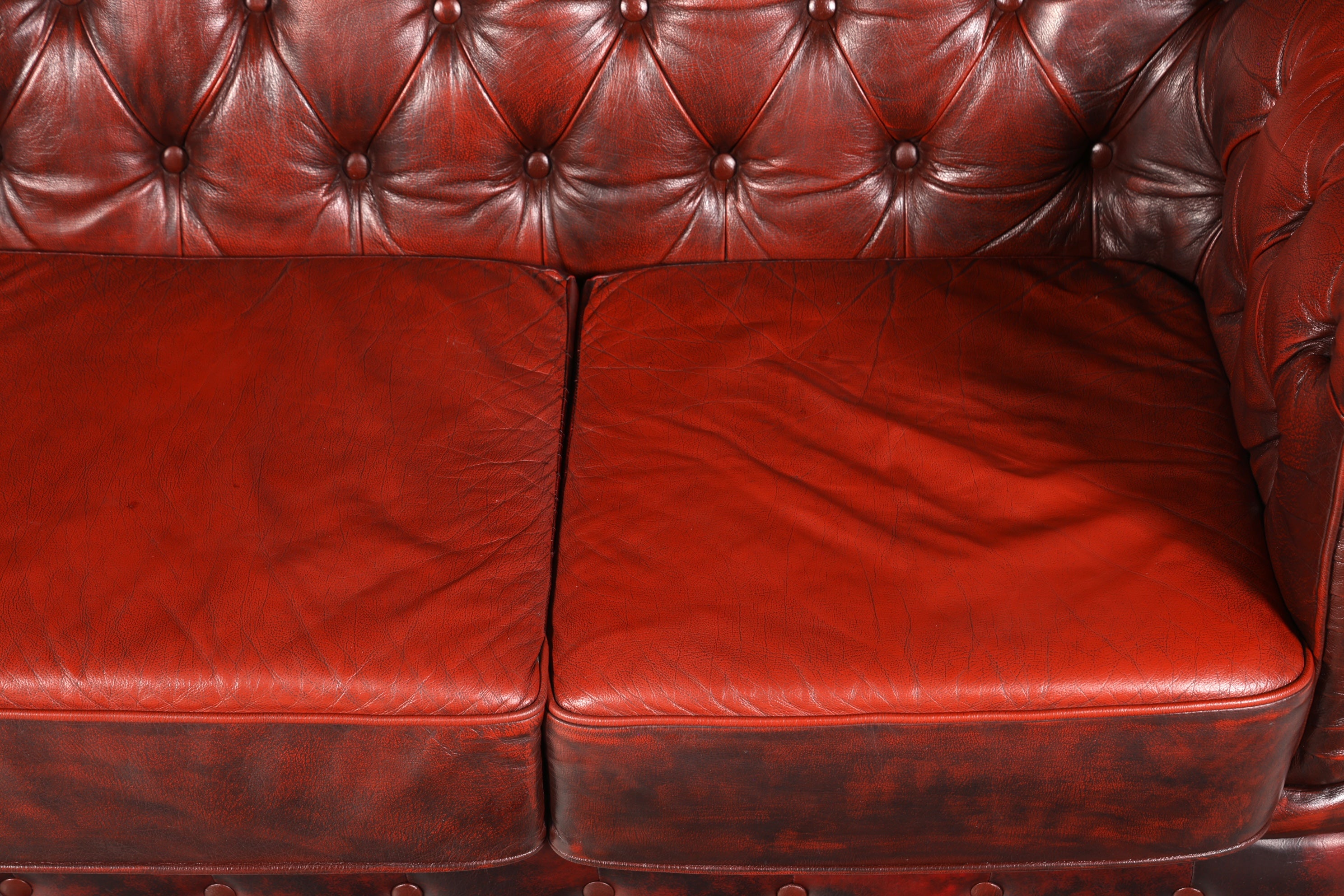 F954 Finish cm Wunderschönes Original Chesterfield Sofa 3- Sitzer echt Leder Oxblood Couch Englisch