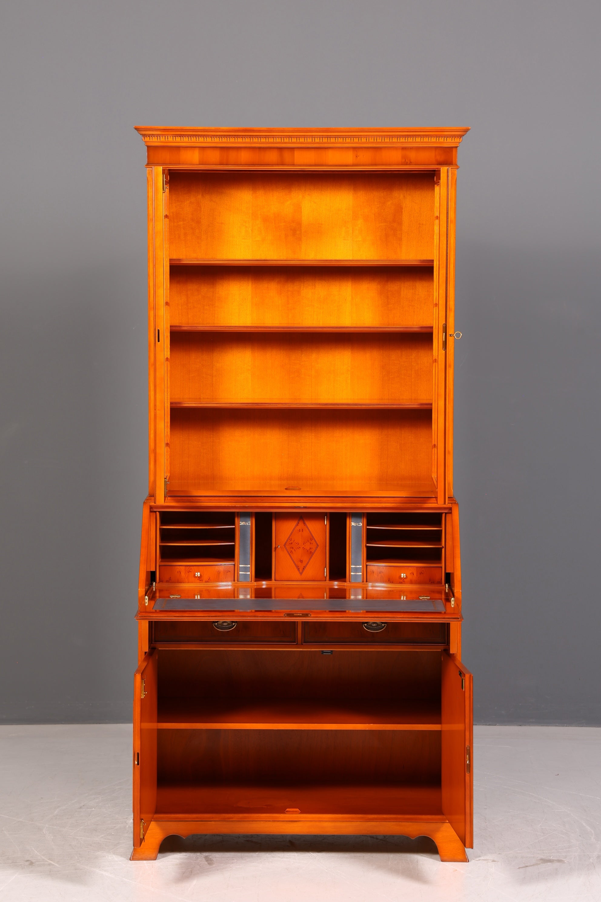 Stilvoller Original Heldense Englischer Aufsatzsekretär Eibe 60s Vitrine Schrank Büro Schreibmöbel UK