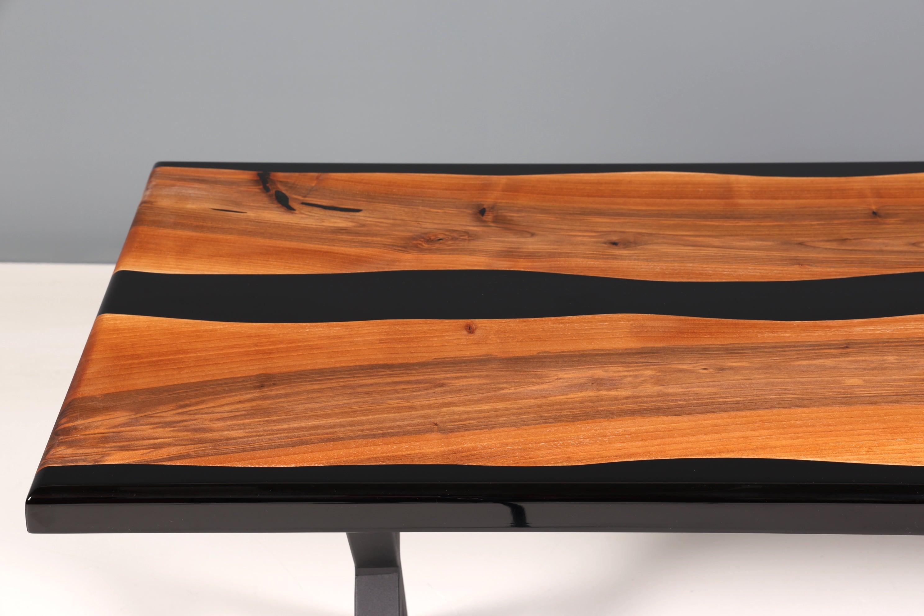 Wunderschöner Epoxidharz Tisch 220-90 cm Epoxy Schwarz Nussbaum Esszimmer Tisch