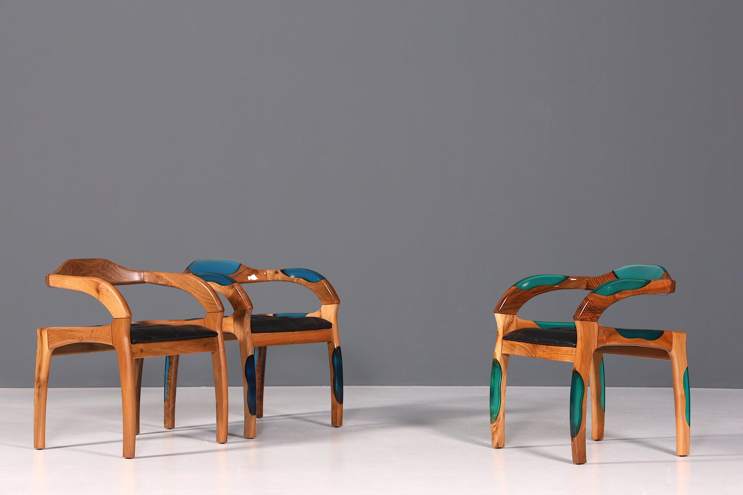 Epoxy Sessel "Arnson Plus Green" Epoxidharz Armlehnsessel Massiv Holz Stuhl Nussbaum Sekretär Stuhl