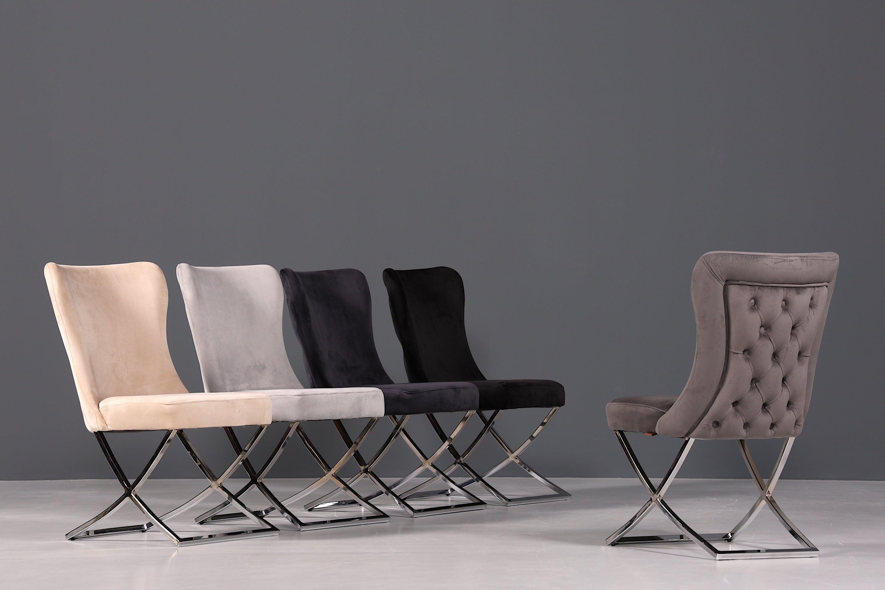 Edler Chesterfield Stil Samtstuhl "Valencia" in Grau