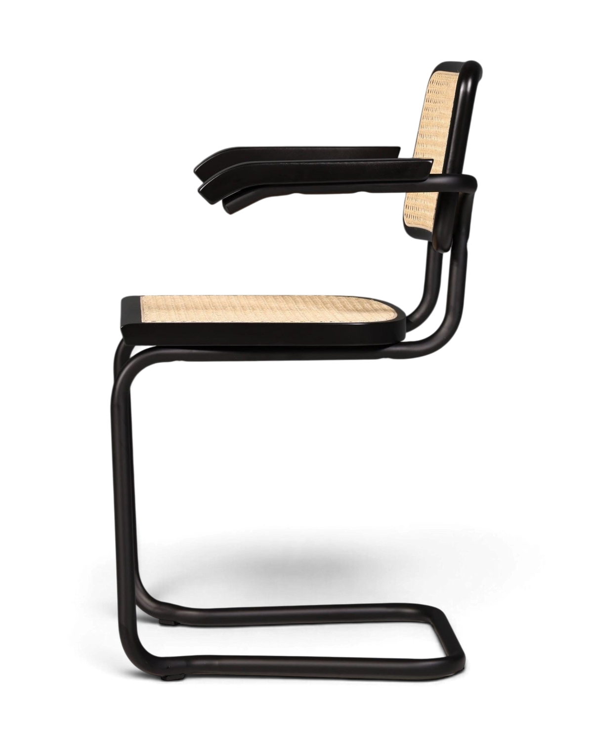 Freischwinger Armlehnstuhl "Milano" Made in Italy Schwarz Korbgeflecht Stuhl Wippstuhl Sekretär Stuhl Küchenstuhl