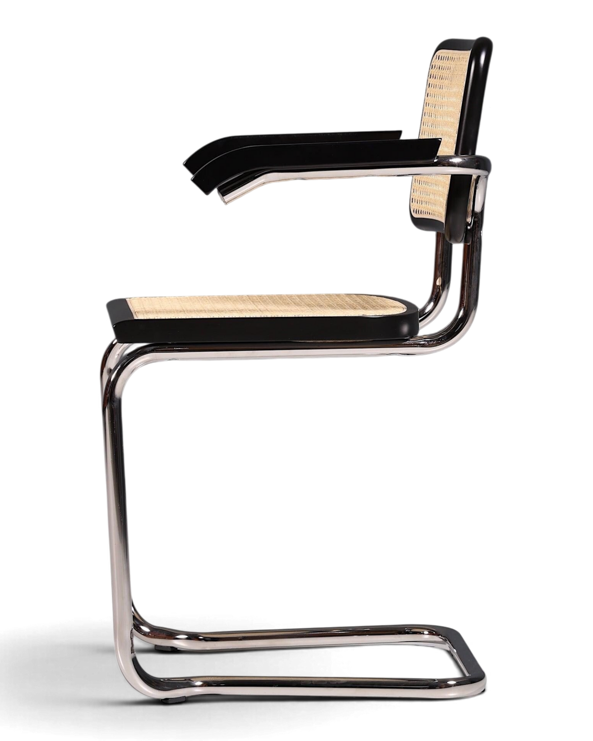 Korbgeflecht Freischwinger Armlehnstuhl "Milano" Made in Italy Schwarz Esszimmer Stuhl Wippstuhl Küchenstuhl