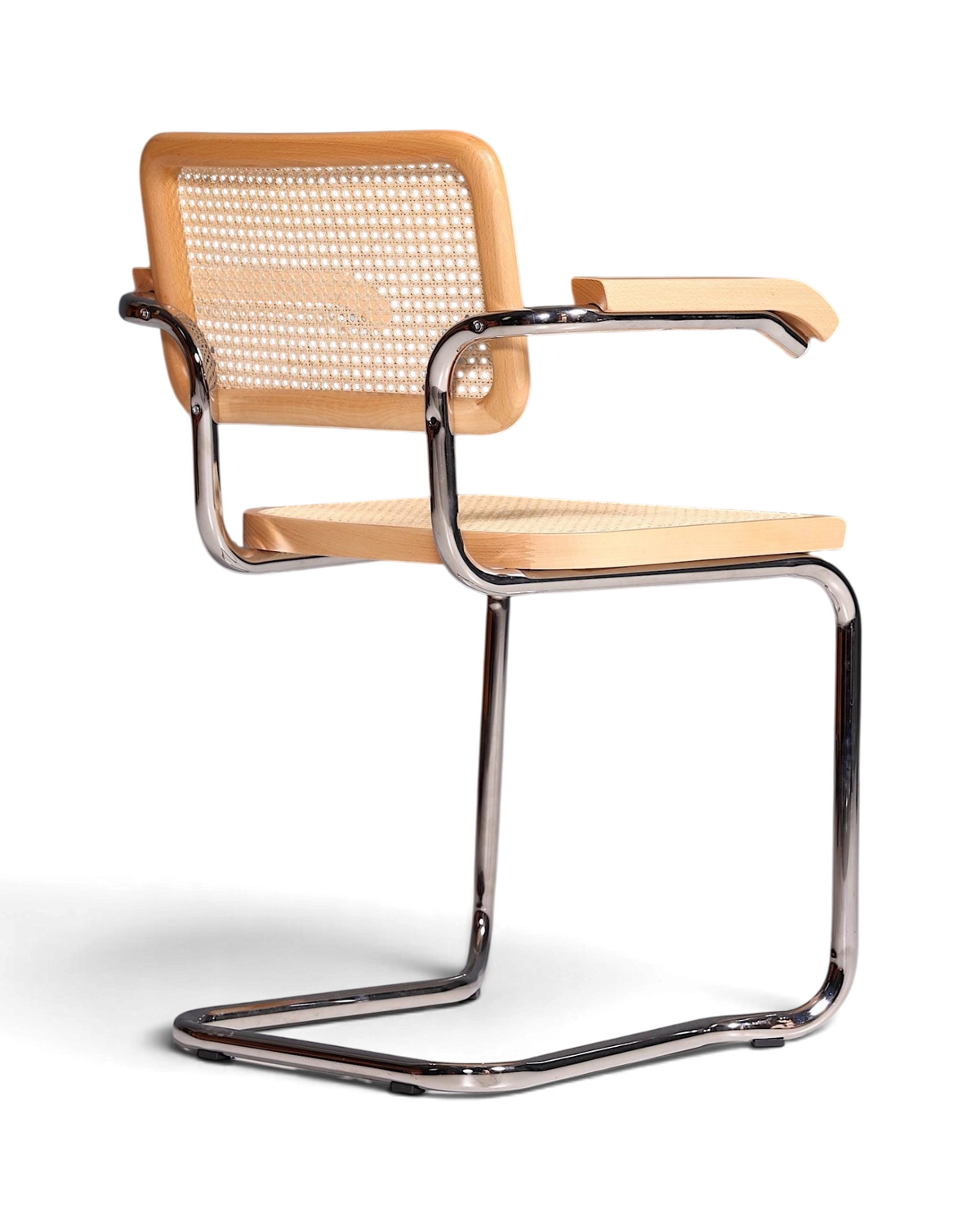 Korbgeflecht Freischwinger Armlehnstuhl "Milano" Made in Italy Beige Wippstuhl Sekretär Stuhl Esszimmer Stuhl