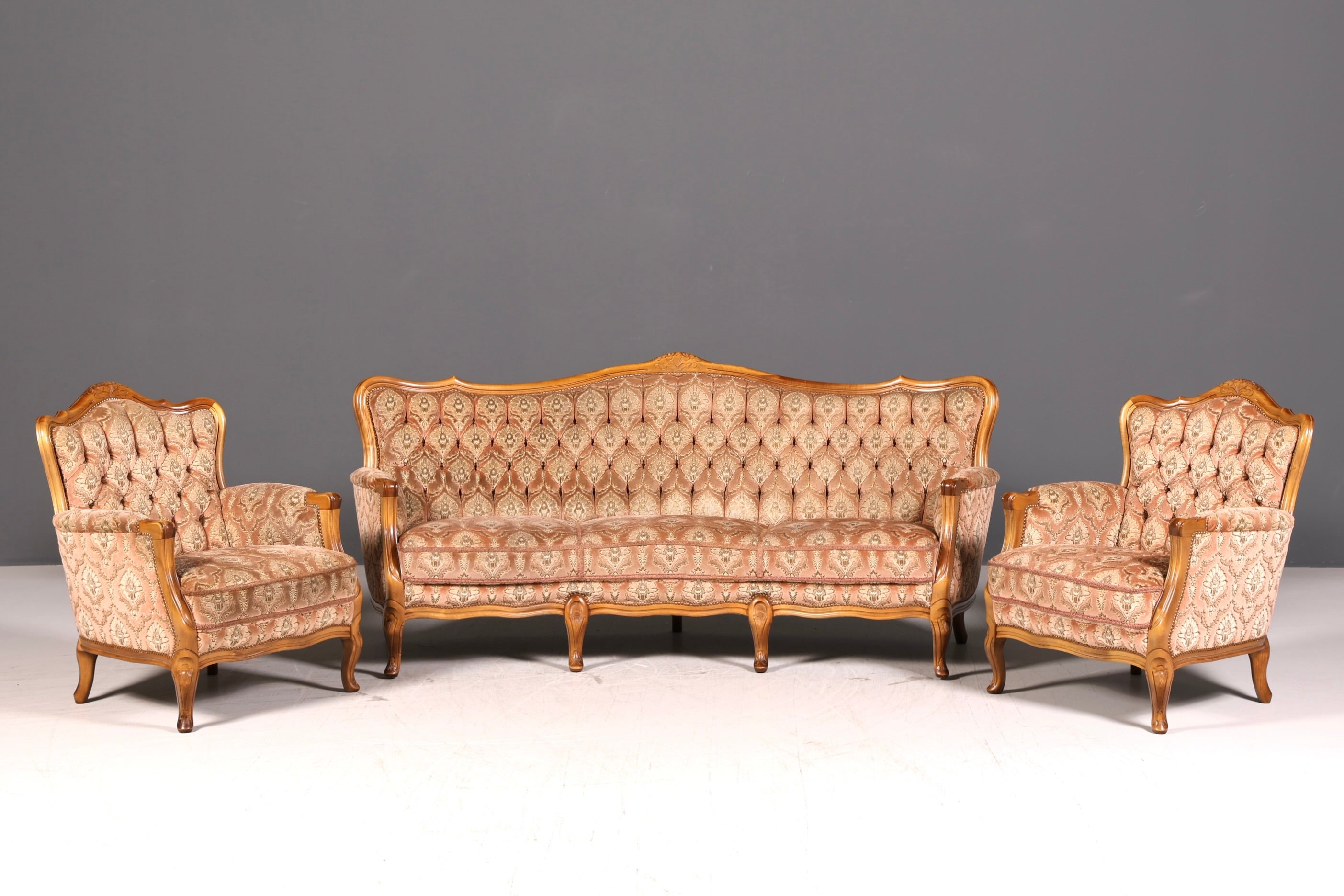 Wunderschönes Chippendale Sofa Barock Stil Couch Samt Stoff 3 Sitzer Antik Vintage