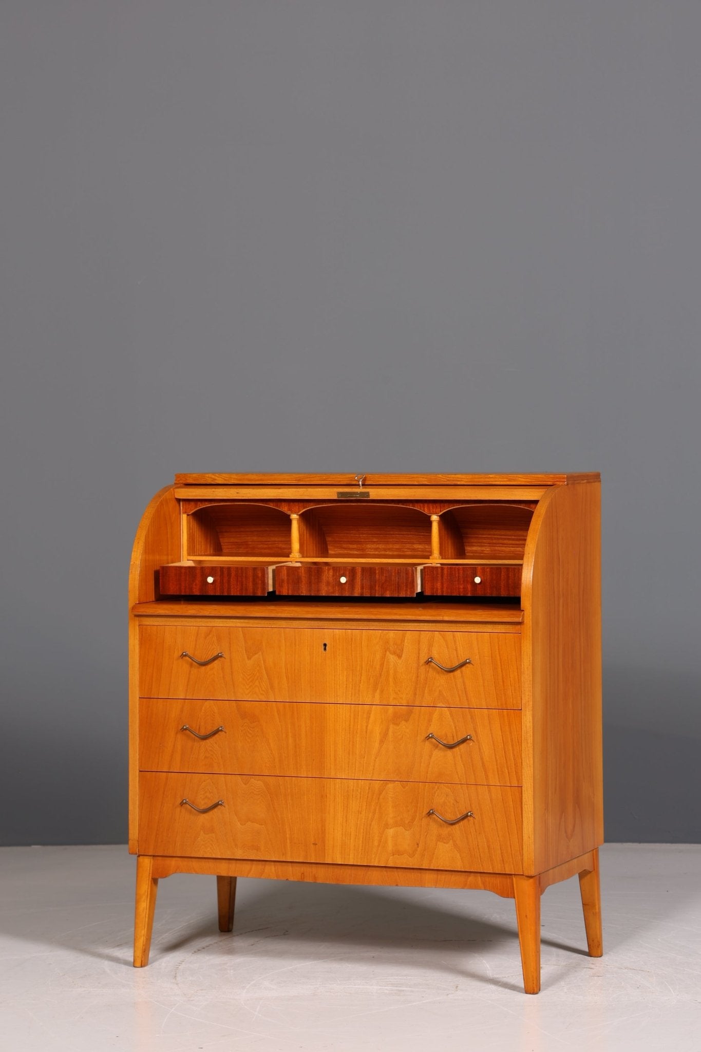 Stilvoller Mid Century Rollladen Sekretär echt Holz Vintage Büro Schrank Retro Schreibkommode 60s