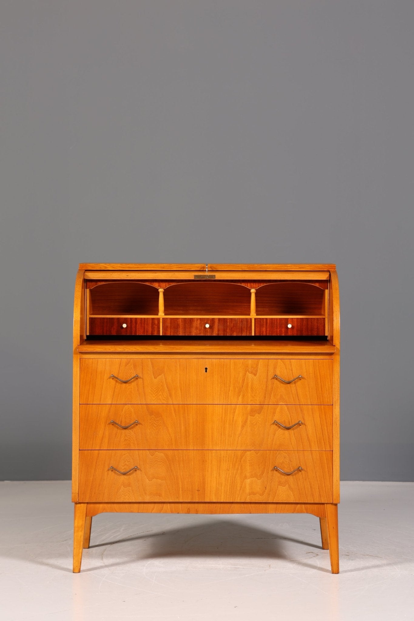 Stilvoller Mid Century Rollladen Sekretär echt Holz Vintage Büro Schrank Retro Schreibkommode 60s