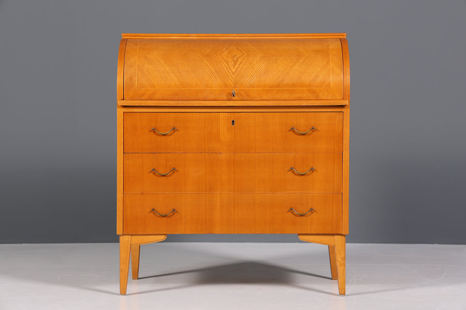 Schlichter Mid Century Sekretär Teak Holz Rollladen Schrank