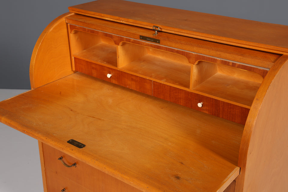 Schlichter Mid Century Sekretär Teak Holz Rollladen Schrank