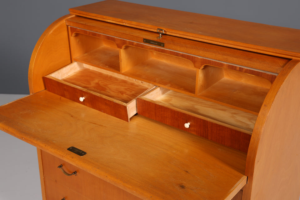 Schlichter Mid Century Sekretär Teak Holz Rollladen Schrank