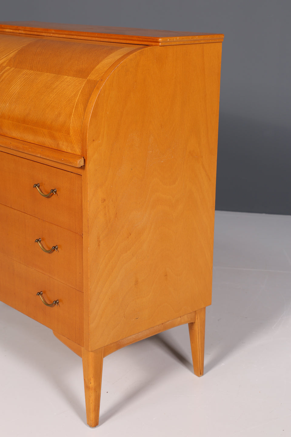 Schlichter Mid Century Sekretär Teak Holz Rollladen Schrank