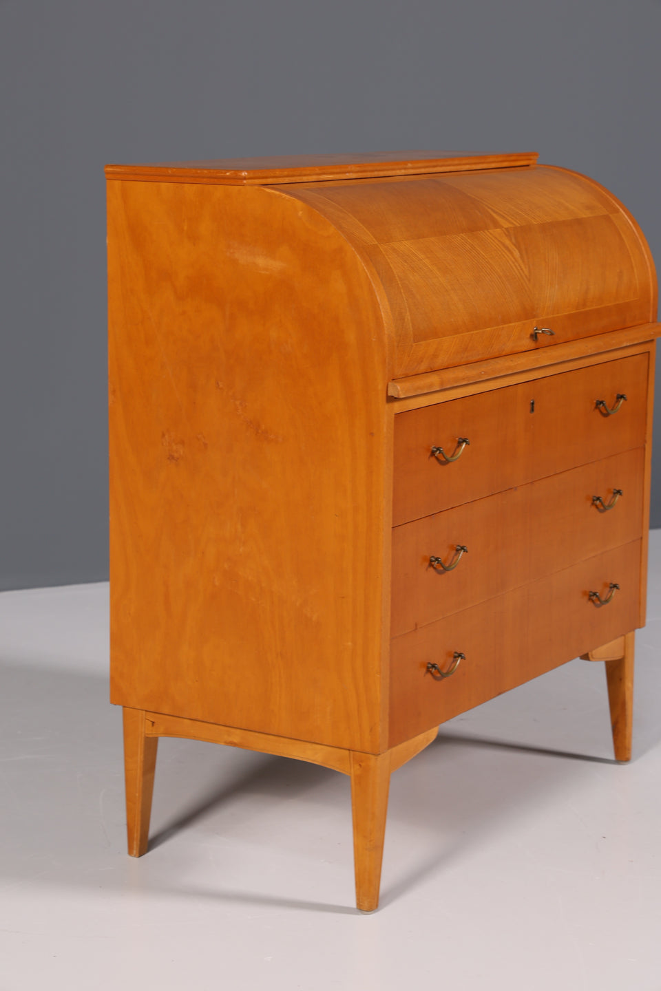 Schlichter Mid Century Sekretär Teak Holz Rollladen Schrank
