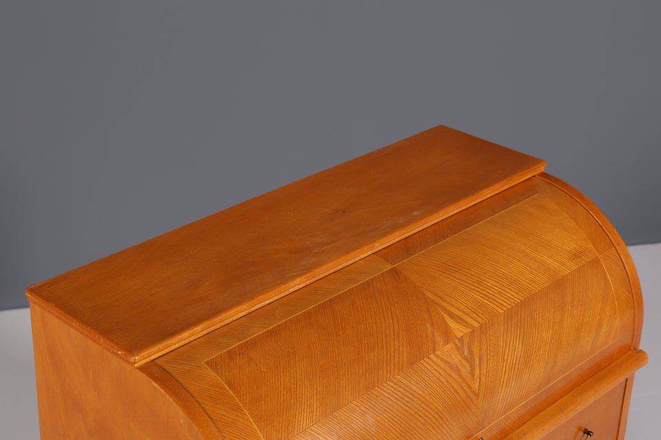 Schlichter Mid Century Sekretär Teak Holz Rollladen Schrank