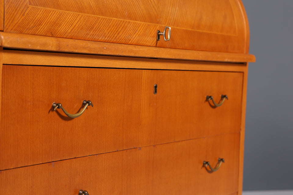 Schlichter Mid Century Sekretär Teak Holz Rollladen Schrank