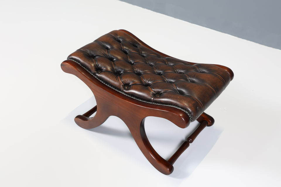 Original Chesterfield Hocker echt Leder Fusshocker