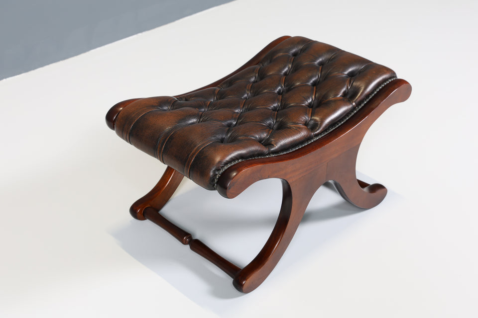 Original Chesterfield Hocker echt Leder Fusshocker