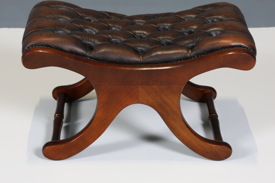Original Chesterfield Hocker echt Leder Fusshocker
