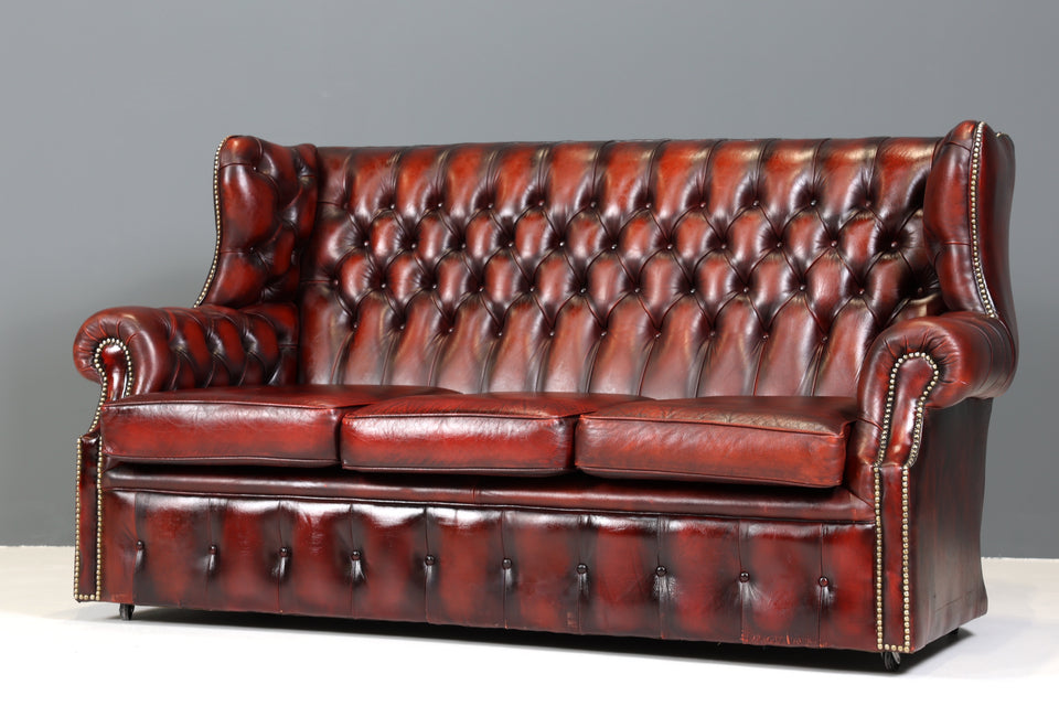 Original Chesterfield 3er Sofa Englisch Oxblood Leder