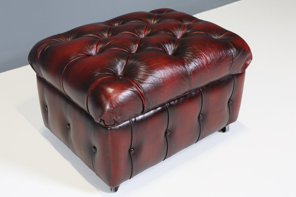 Original Chesterfield Hocker echt Leder Oxblood Fusshocker