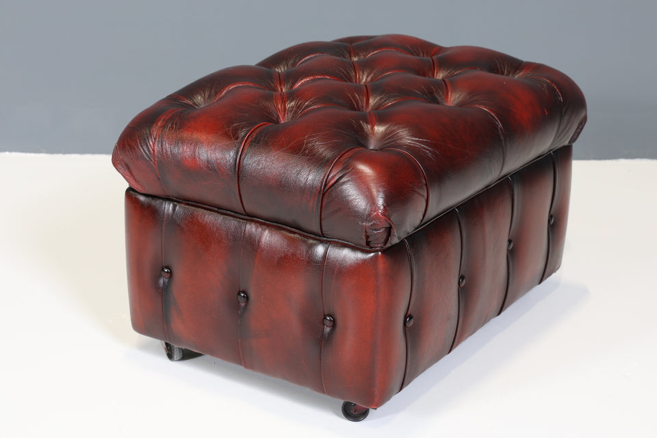 Original Chesterfield Hocker echt Leder Oxblood Fusshocker