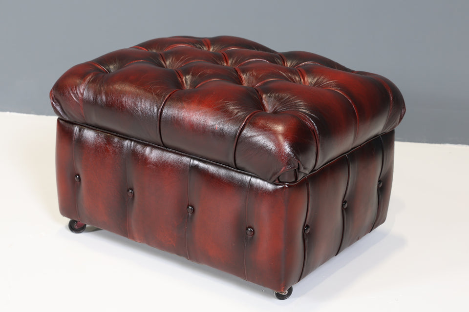 Original Chesterfield Hocker echt Leder Oxblood Fusshocker