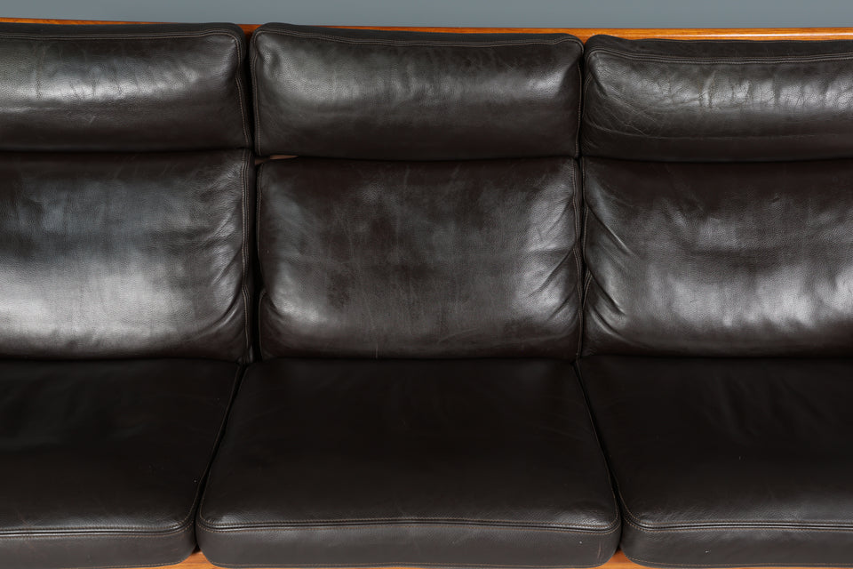 L. Olsen & Son Design 3- Sitzer Ledercouch Danish Teak Mid Century 3er Sofa