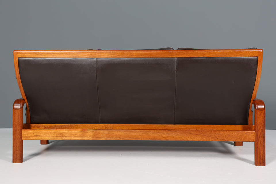 L. Olsen & Son Design 3- Sitzer Ledercouch Danish Teak Mid Century 3er Sofa