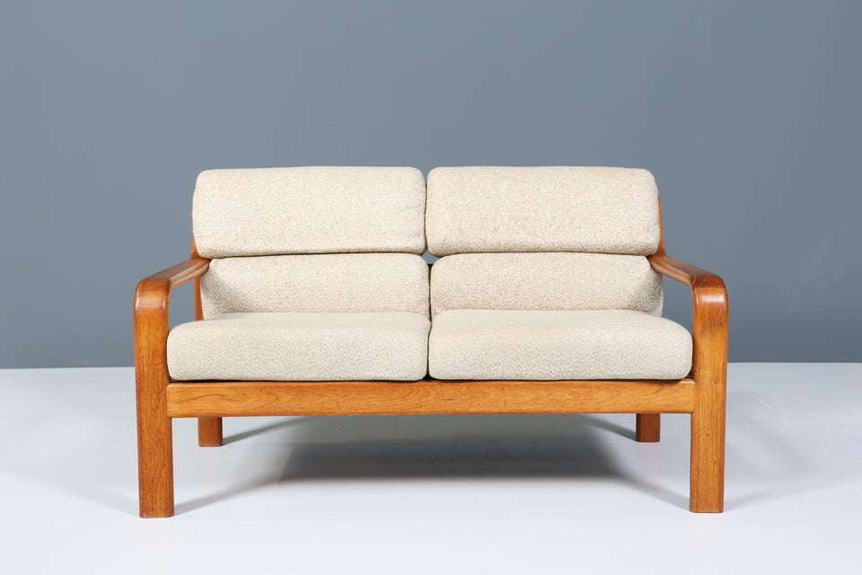Original Danish 2er Couch Teak Holz Mid Century 2-Sitzer Sofa 1 von 2