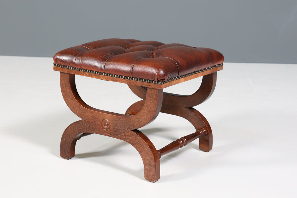 Stilvoller Original Chesterfield Hocker echt Leder Fusshocker UK