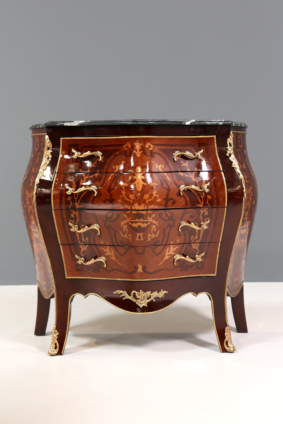 Königliche Bauchige Barock Kommode Messing Marmor Louis XV Antik Stil