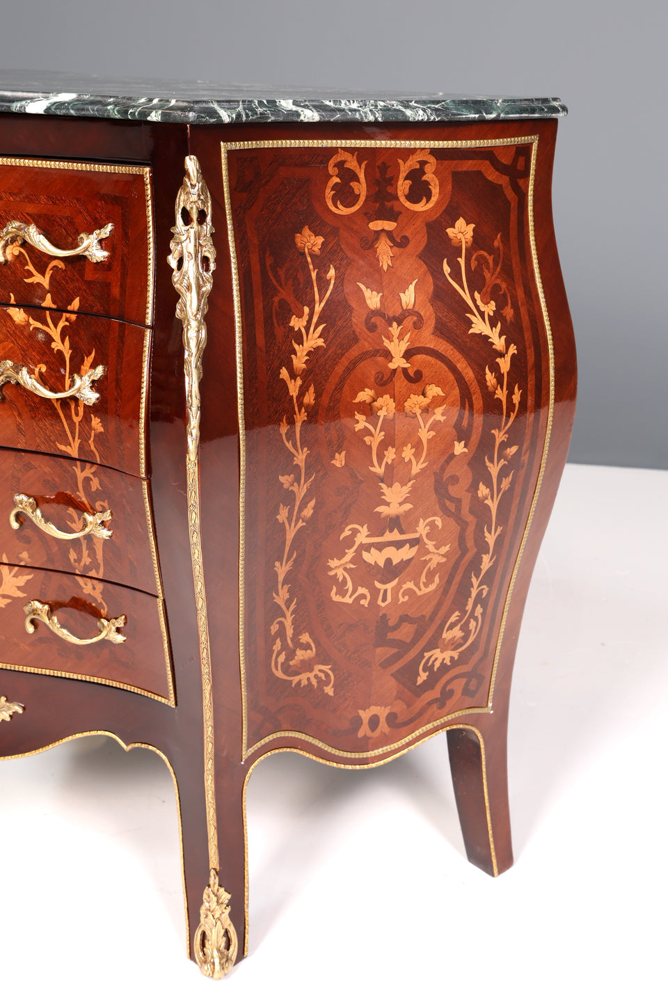 Königliche Bauchige Barock Kommode Messing Marmor Louis XV Antik Stil