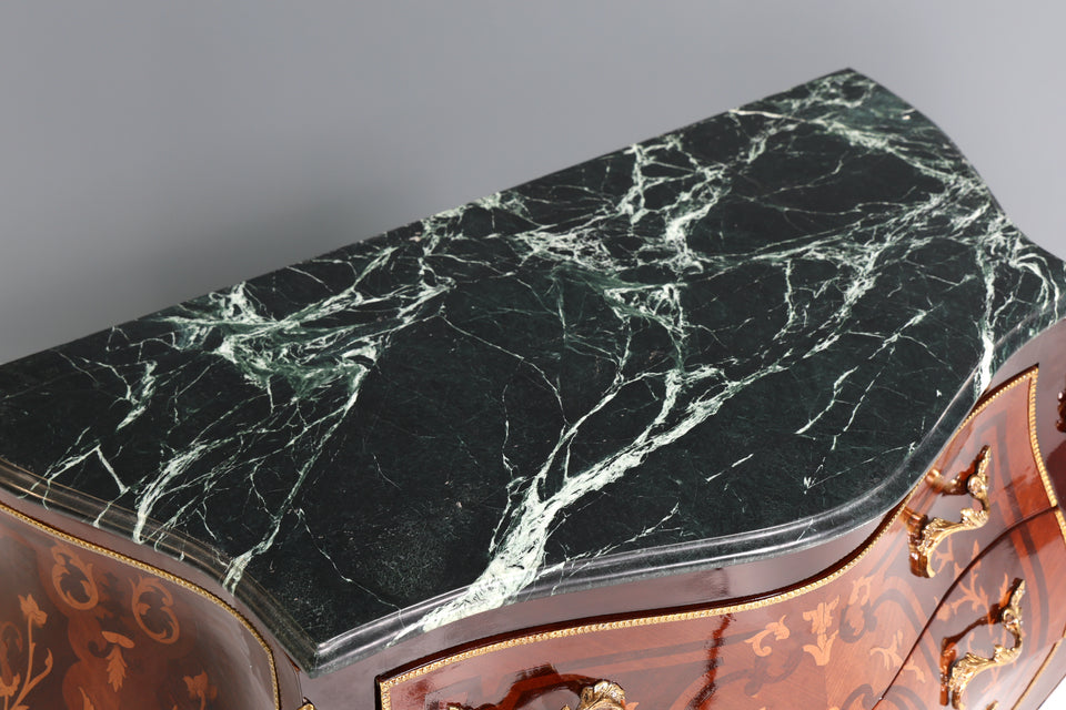 Königliche Bauchige Barock Kommode Messing Marmor Louis XV Antik Stil