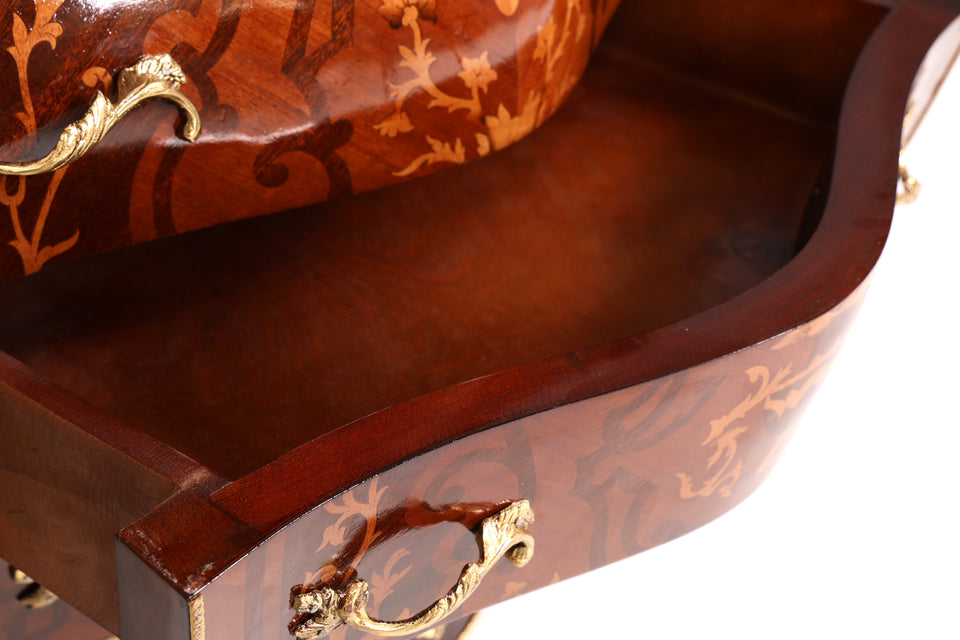 Königliche Bauchige Barock Kommode Messing Marmor Louis XV Antik Stil