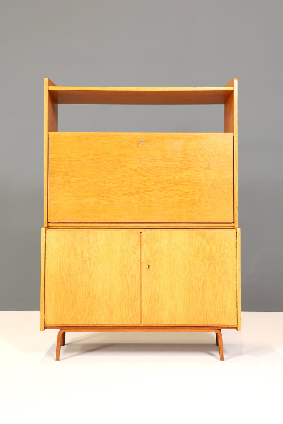 Schlichter Mid Century Sekretär Bücherregal Schrank Retro Holz Kommode