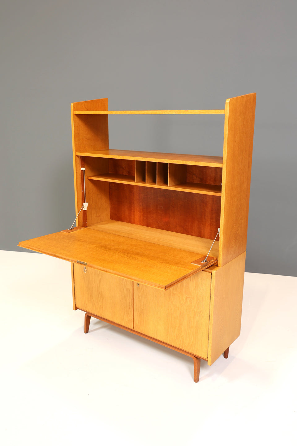 Schlichter Mid Century Sekretär Bücherregal Schrank Retro Holz Kommode