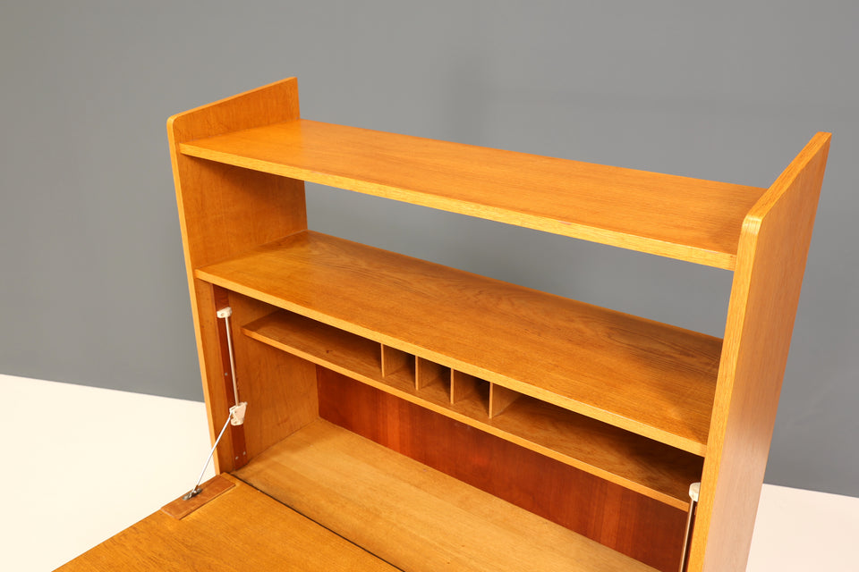 Schlichter Mid Century Sekretär Bücherregal Schrank Retro Holz Kommode