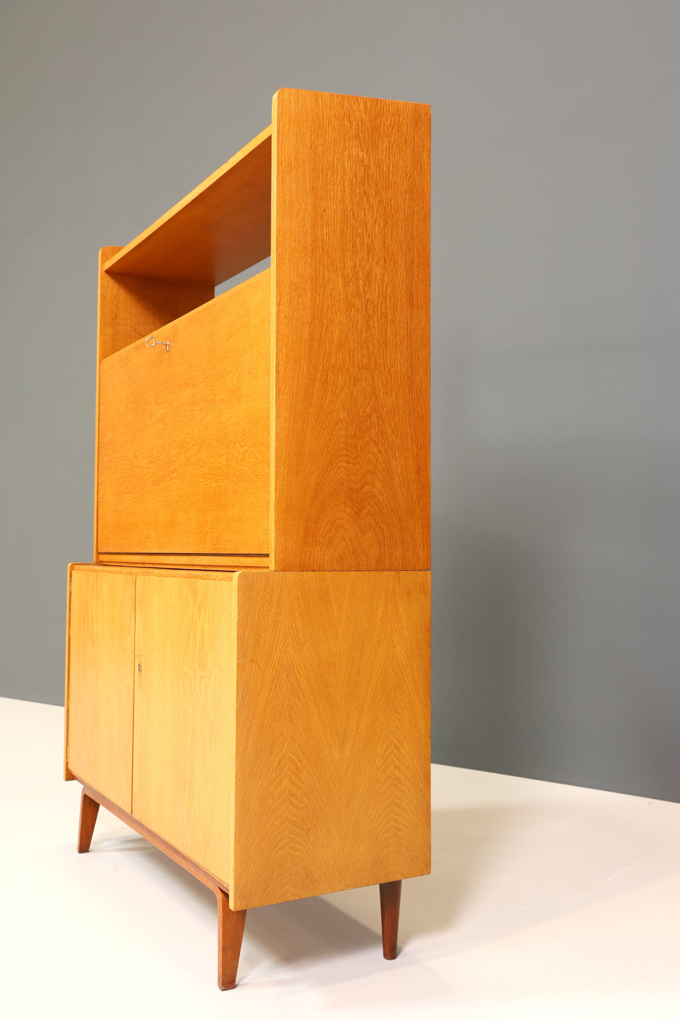 Schlichter Mid Century Sekretär Bücherregal Schrank Retro Holz Kommode
