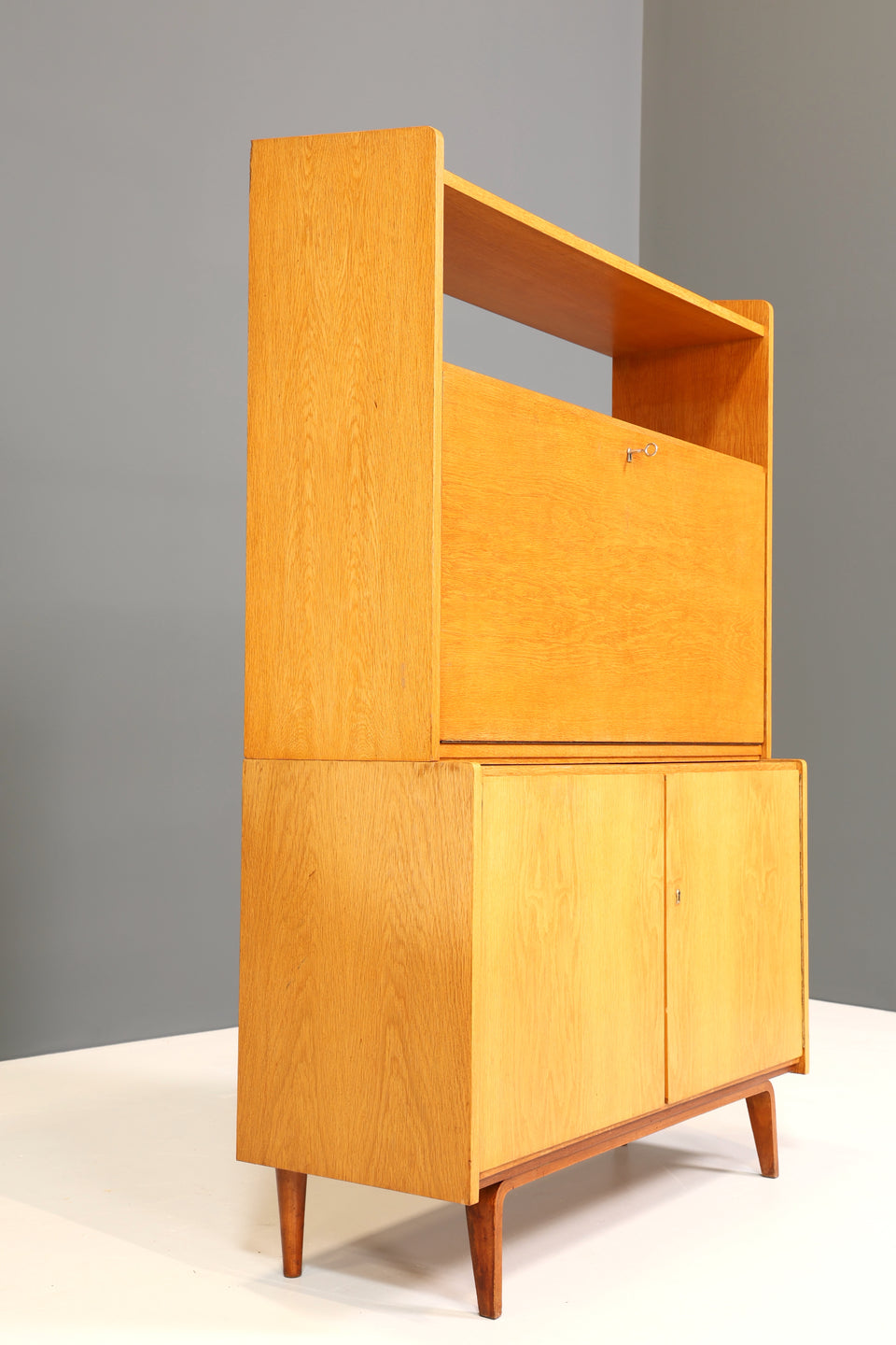 Schlichter Mid Century Sekretär Bücherregal Schrank Retro Holz Kommode