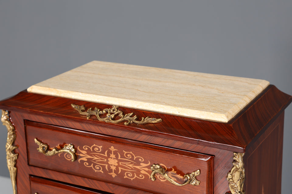 Edles Barock Stil Louis XV Highboard  Antik Stil Marmor Kommode Intarsien