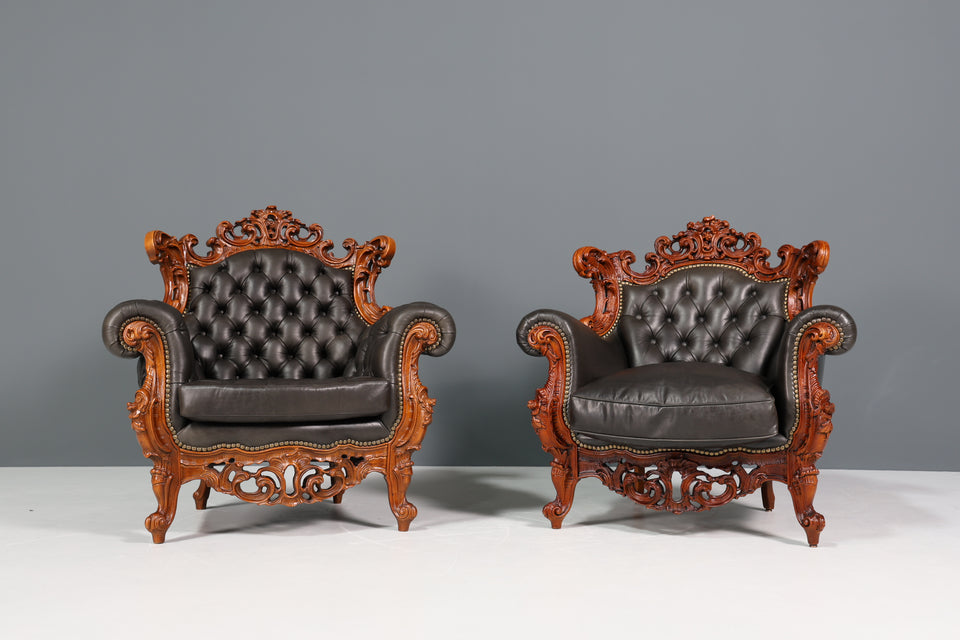Königlicher Barock Sessel echt Leder Luxus Chesterfield Sessel 1 von 2