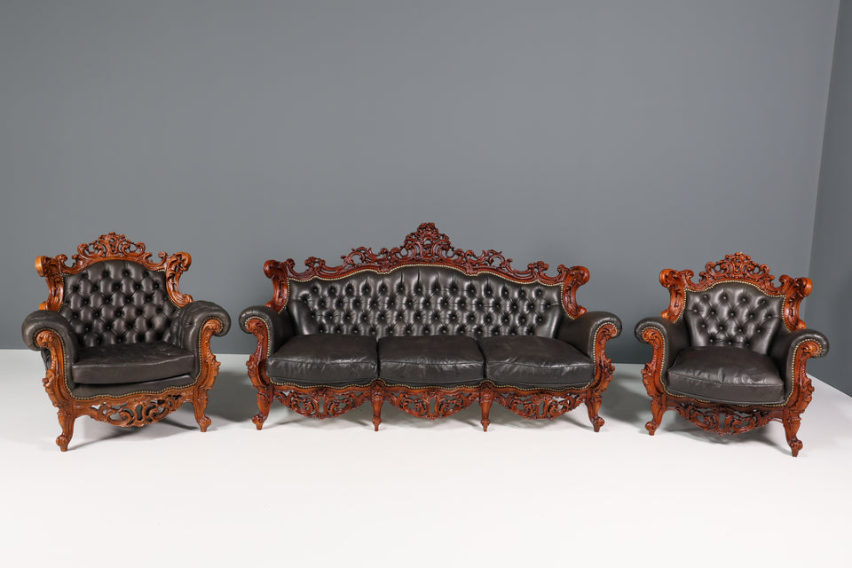 Königlicher Barock Sessel echt Leder Luxus Chesterfield Sessel 1 von 2