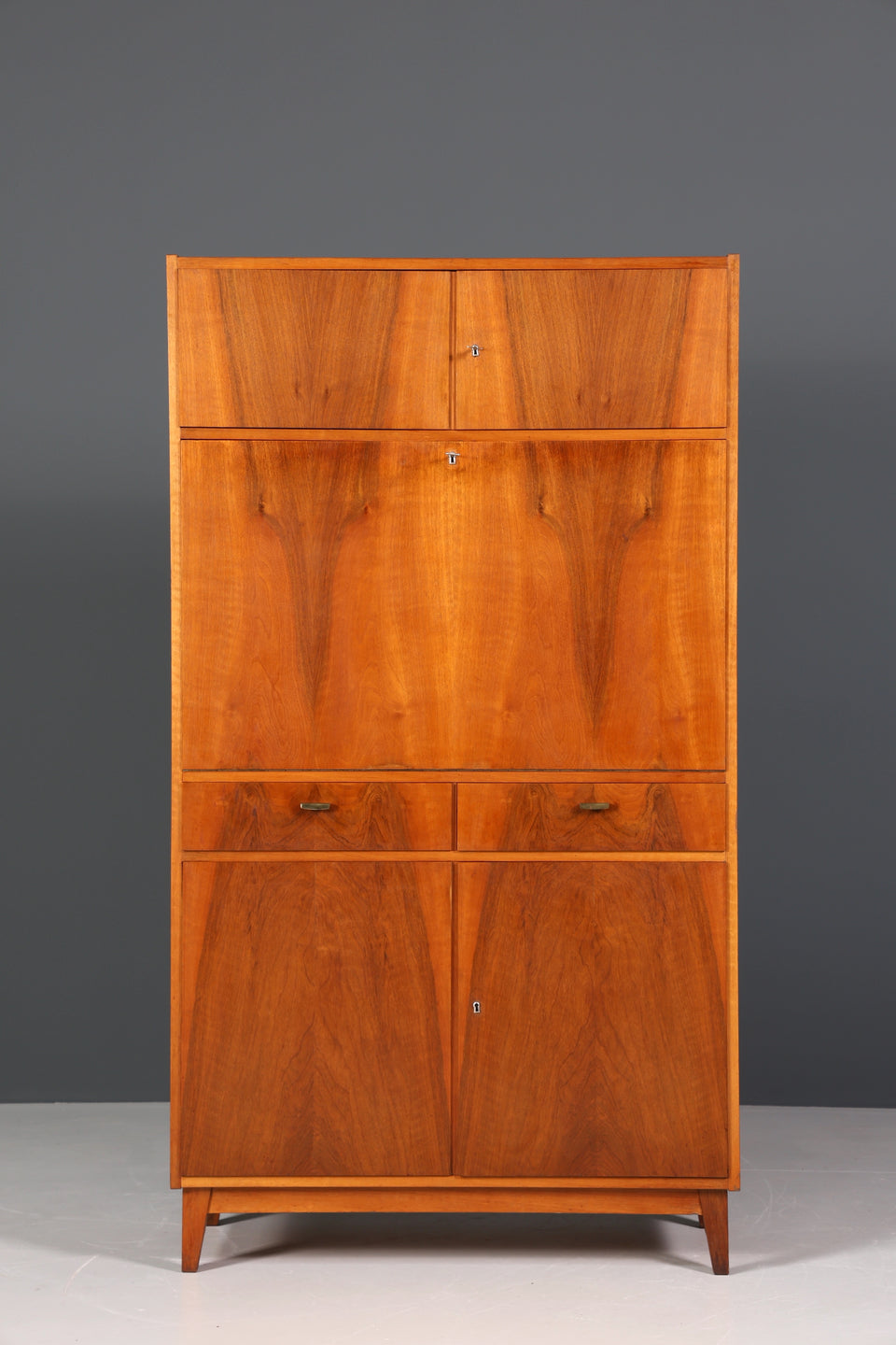 Mid Century Schrank Nussbaum Sekretär Kommode Retro TV Highboard