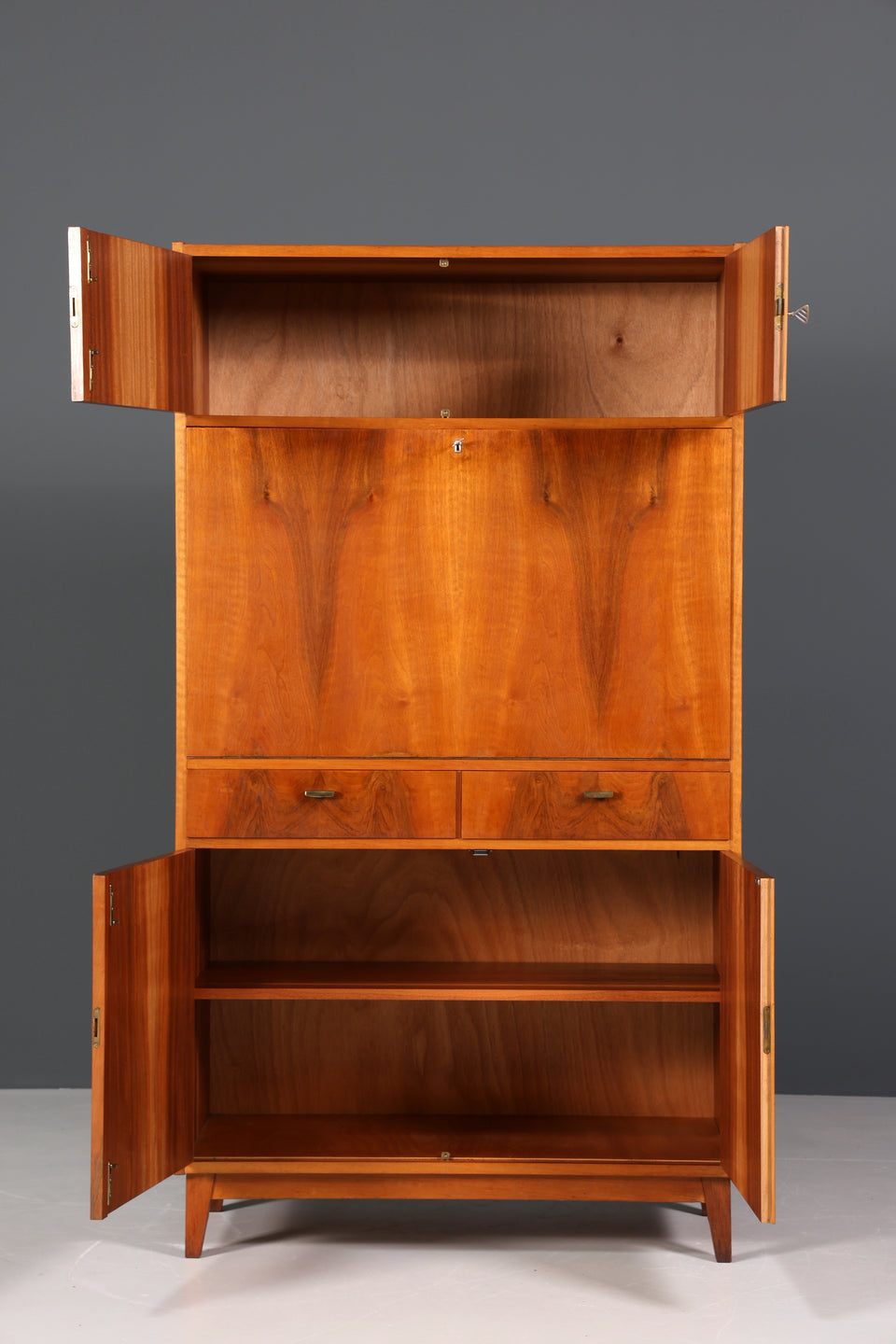 Mid Century Schrank Nussbaum Sekretär Kommode Retro TV Highboard