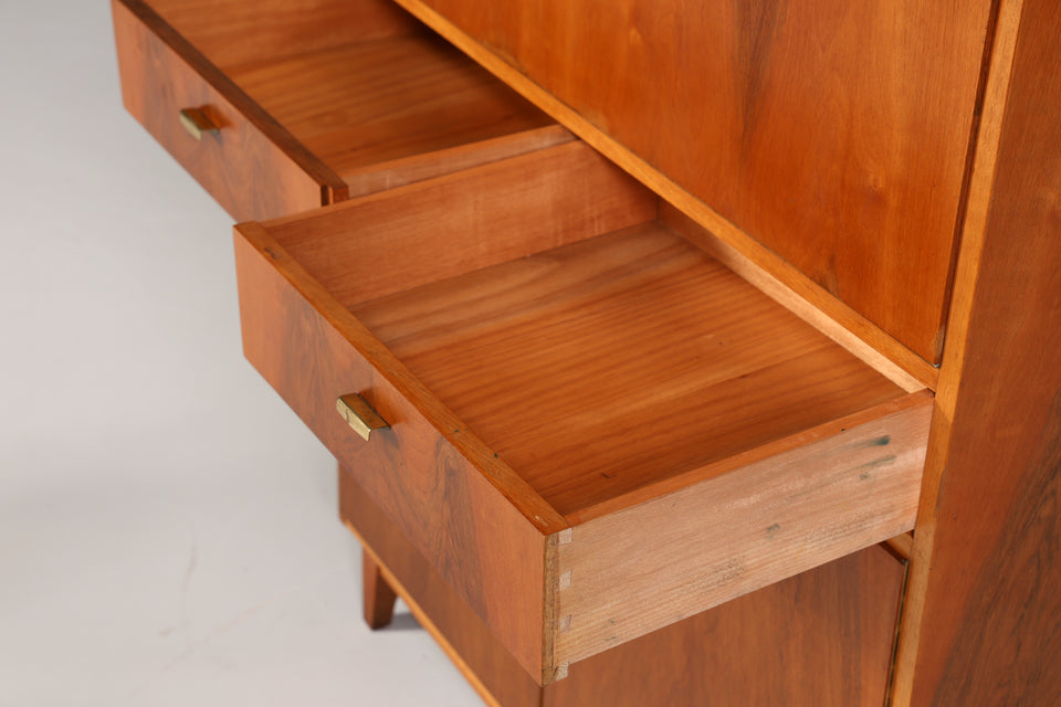 Mid Century Schrank Nussbaum Sekretär Kommode Retro TV Highboard